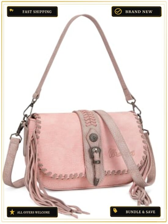 Handbags - Wrangler Western Shoulder Bag Women Flap Crossbody Purse Whipstitch Fringe Faux